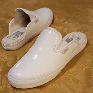 VANS Glossy White Slip-On Mules ULTRACUSH , Women's 5.5 Men's 4.0
